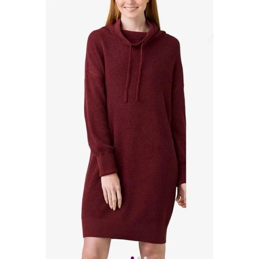 Prana NWT sizeโM Maroon Milani Waffle Knit Sweater Dress Organic Cotton Wool ble